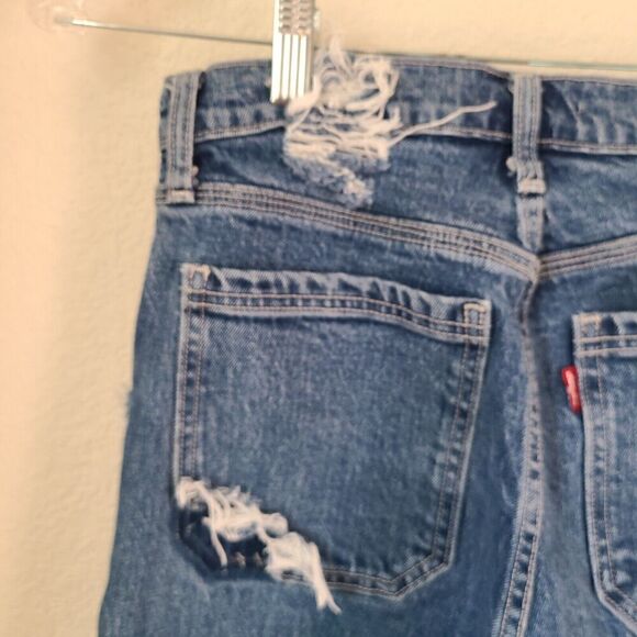 Levi's Wedgie Straight Jeans Sz 26 Button Fly Distressed 90s Retro Boho Logo - Picture 10 of 11